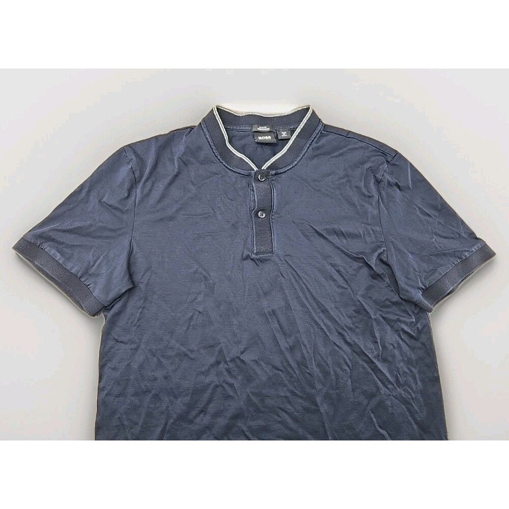 Boss Hugo Boss Slim Fit Mercerised Mens' Medium Navy Blue Mandarin Collar